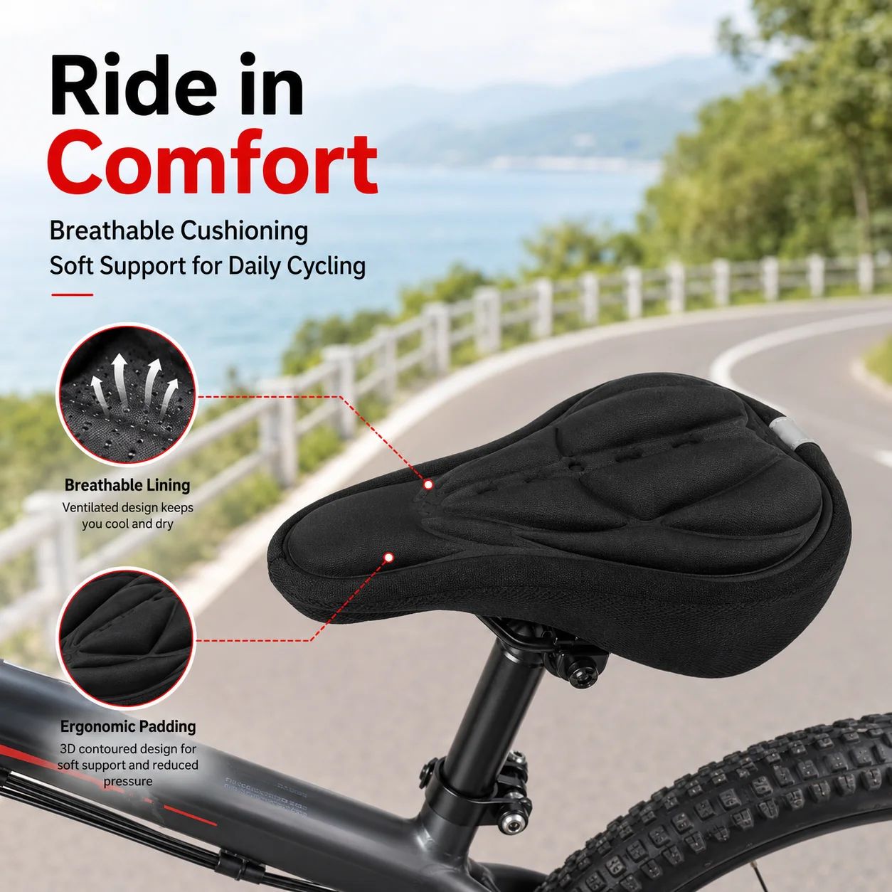 Commuting By Bike - 3D 소프트 폼 패딩 자전거 안장