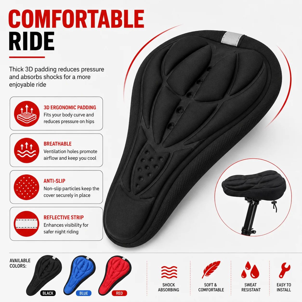 3D 소프트 폼 패딩 자전거 안장 커버 통기성 넓은 편 - Commuting By Bike 리뷰 및 가격