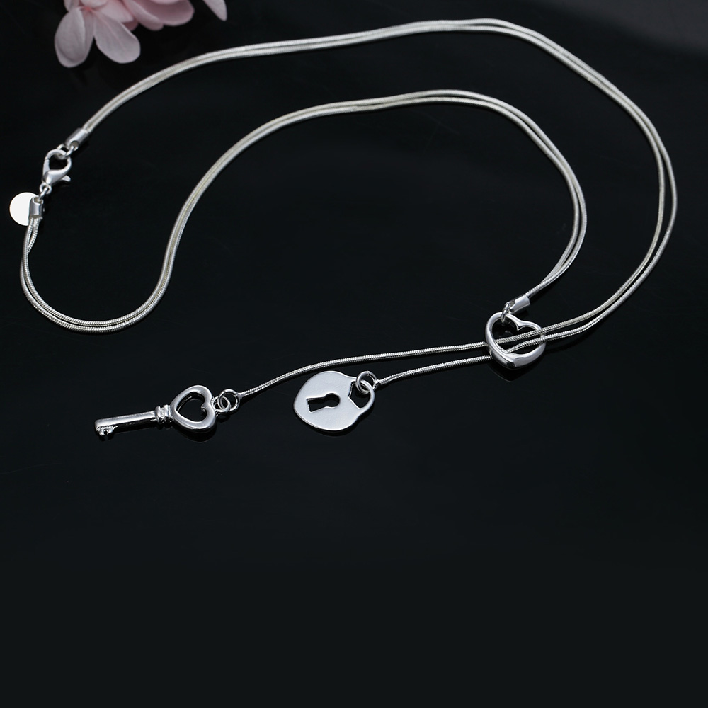 고급 925 스털링 실버 로맨틱 하트 잠금 키 목걸이, - Chain Lock Combination 리뷰 및 가격